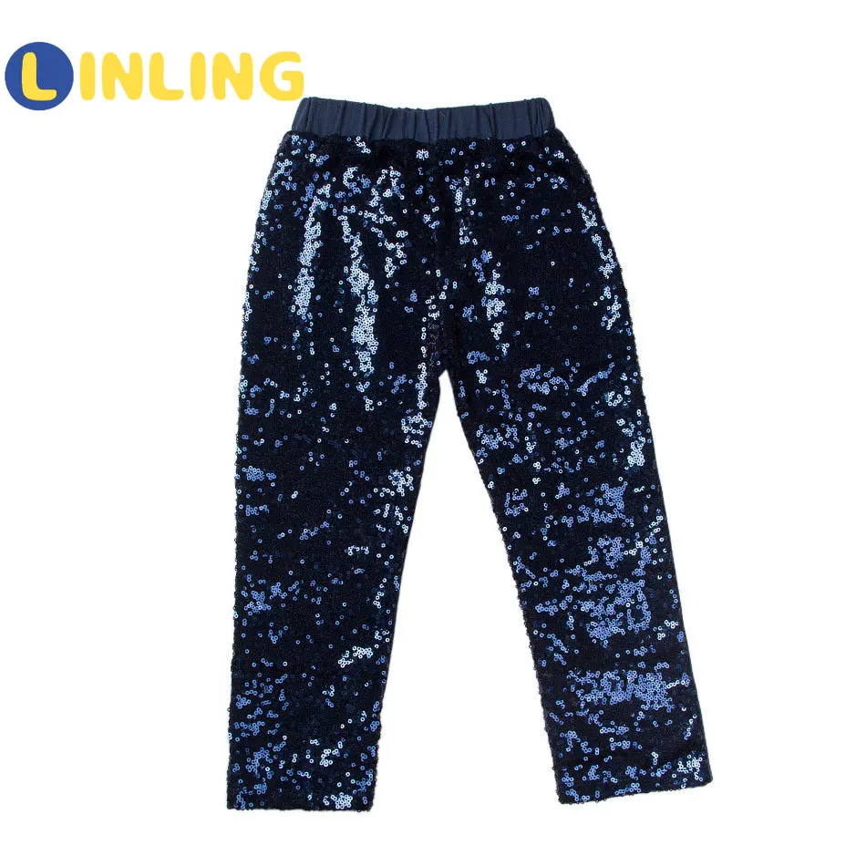 

LINLING High Quality Fashion Girl 3-10Y Pants Skinny Gold Silver Kids Metal Colors Sequined Stage Performance Casual Pants V511