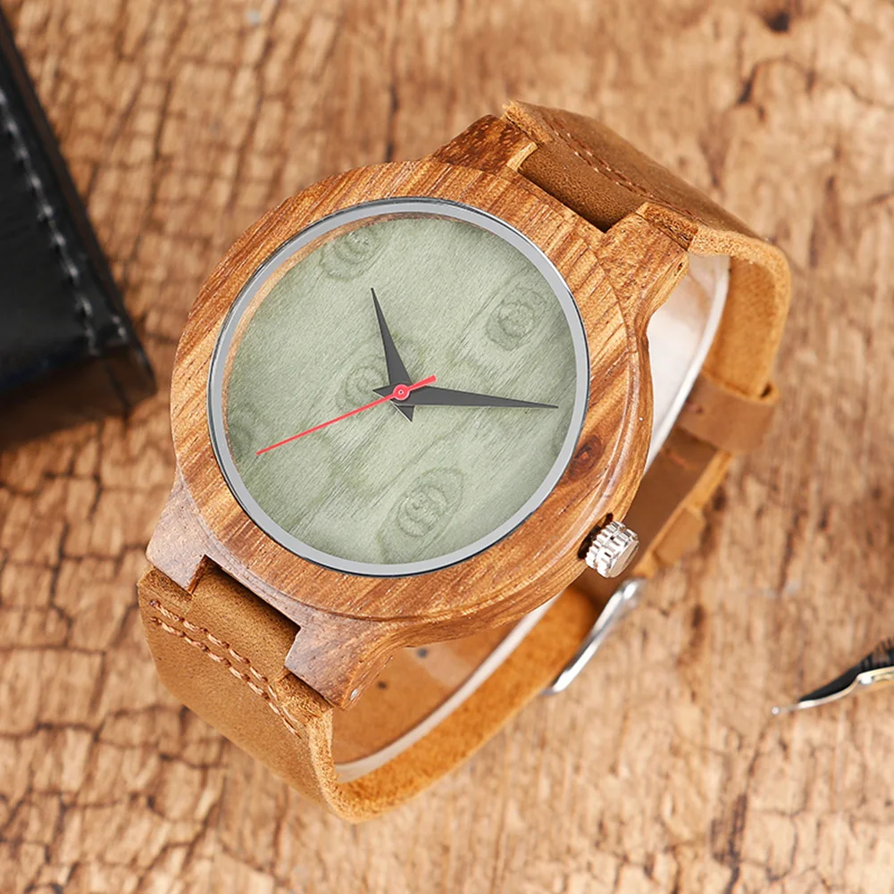 2021 New Fashion Watch Men Women Wood Round Dial Faux Leather Strap No Number  Casual Analog Quartz Wrist Watch montre homme