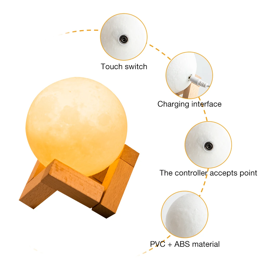 Лунный светильник 2 цвета меняющий 3D сенсорный выключатель перезаряжаемый принт