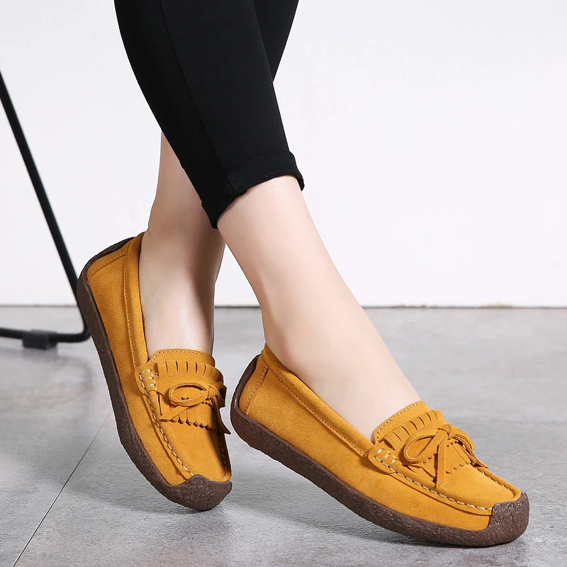 O16U Autumn Women Moccasins Women's Flats Ballet Genuine leather Shoes Woman Lady Loafers Slip On suede mocasines mujer | Обувь