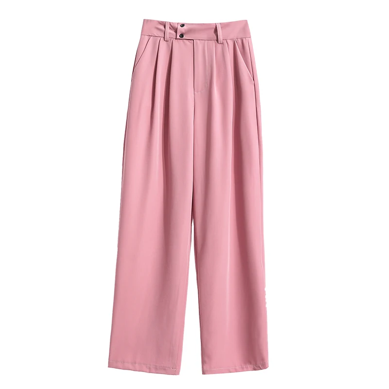 

DIMANAF Plus Size Suit Pants Women Wide Leg High Waist Buttons Silk Female Long Slacks Fashion Trousers Oversize Loose Pants 5XL