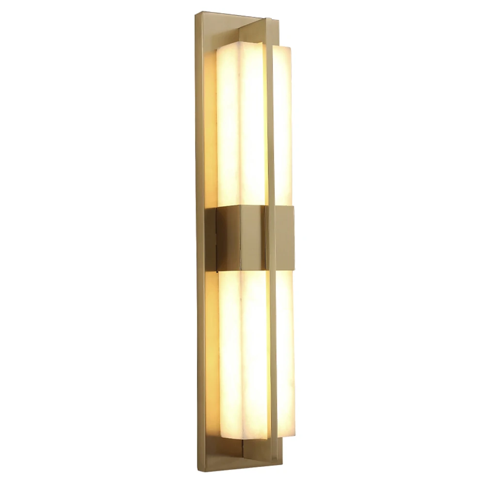 Мраморные Настенные светильники с длинным дизайном, Золотая аппликация, настенная лампа для украшения спальни, отеля, лестницы, 220 В перемен...