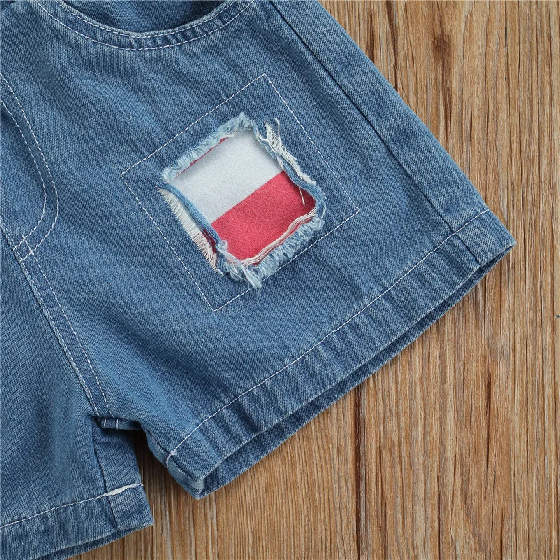 

2Pcs Children Girls Independence Day Outfits,Baby Girls Summer Striped Sleeveless O-Neck Tops+Ripped Short Jeans,18Months-6Years