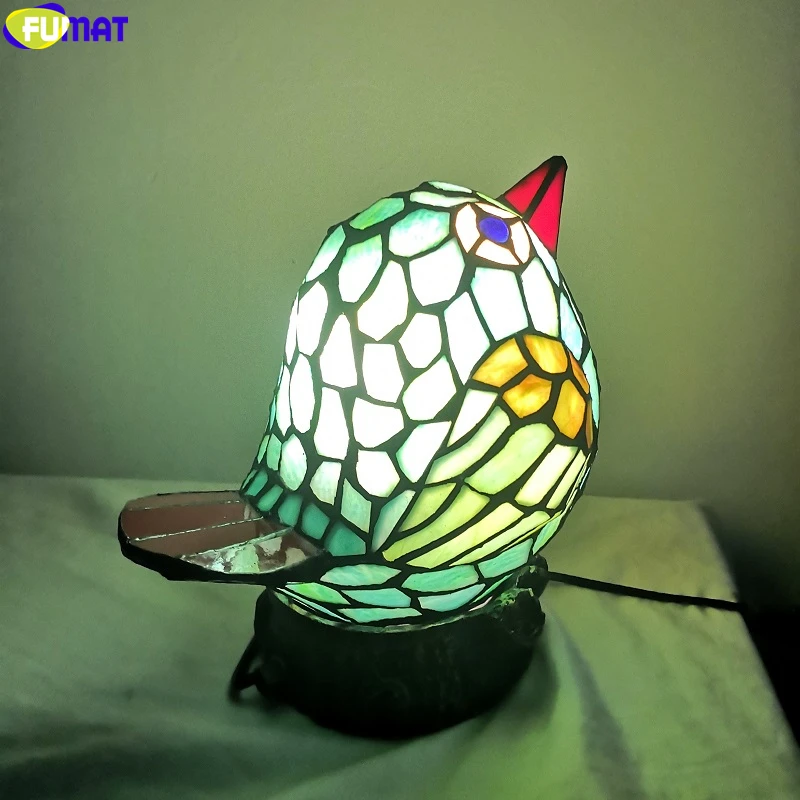 

FUMAT Tiffany Style Angry Novelty Bird Night Light Stained Glass Colorful Table Decor Lamps Desk Handcraft Art Gift LED Lighting