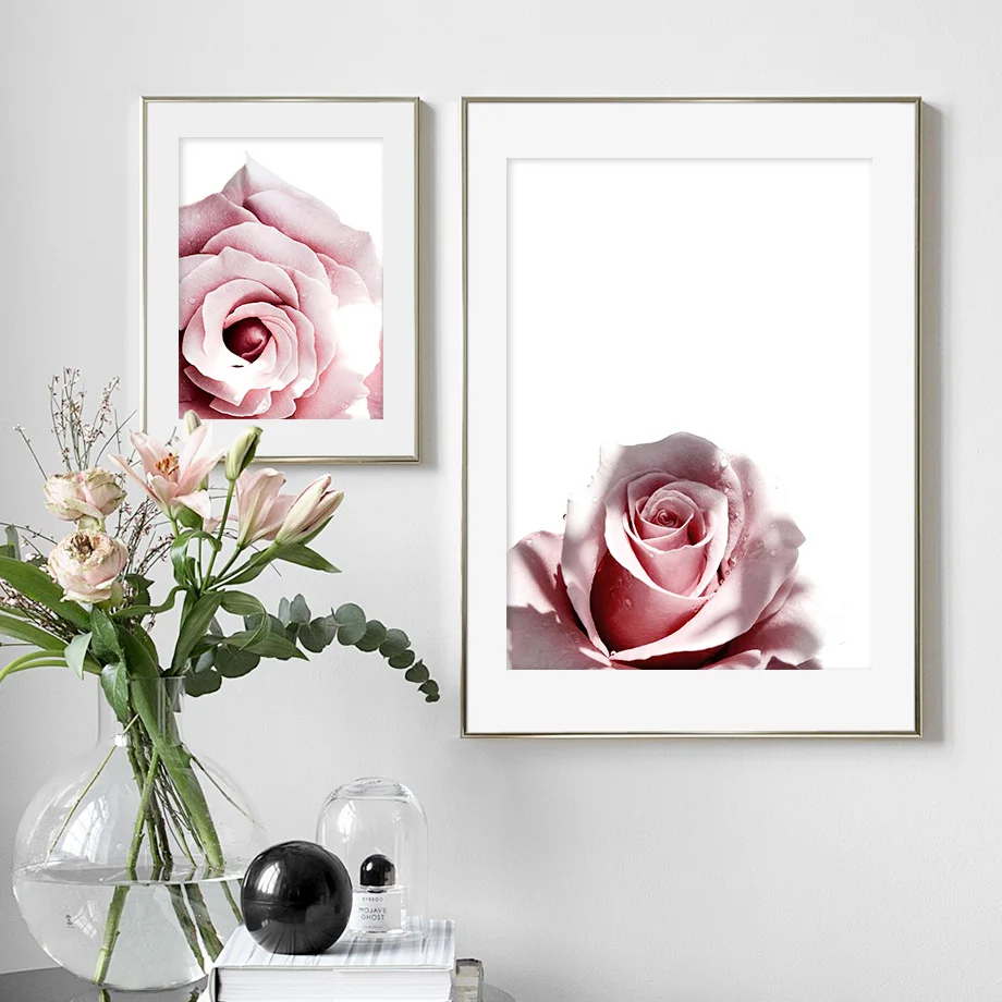 Fresh Pink Rose Chrysanthemum Wall Art Canvas Painting Nordic Posters And Prints Plant Pictures For Living Room Home Decor | Дом и сад