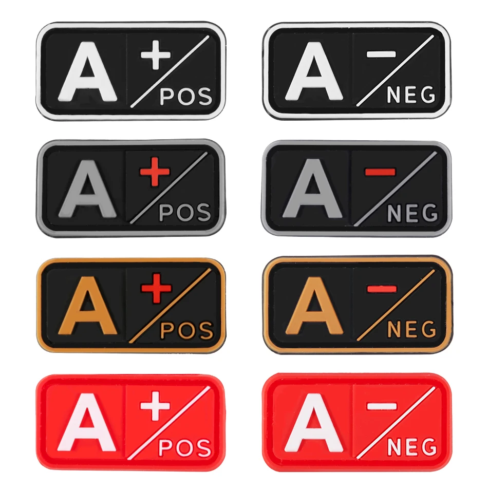 

4pcs/4color 3D Patch A+ B+ AB+ O+ Positive POS A- B- AB- O- Negative NEG Blood Type Group Patch Tactical Patches Military Badges