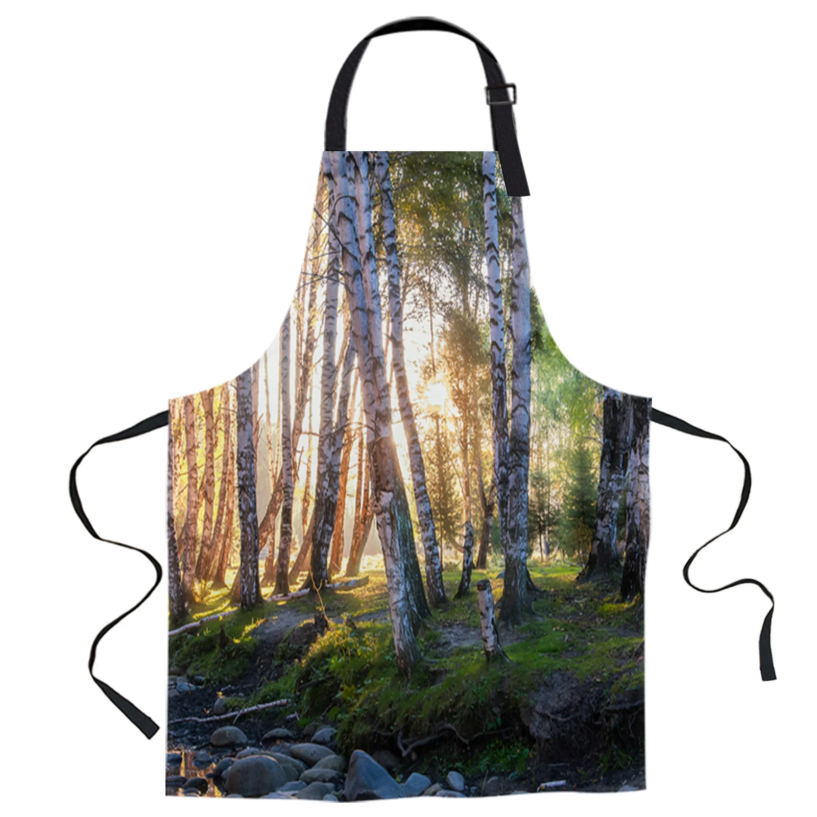 

Birch Forest Woods Early Morning Aprons for Women Men Kid Cooking Baking Apron Kitchen Utility Equipment Accessories