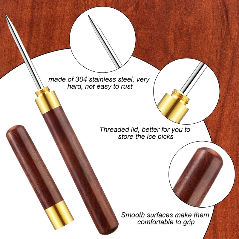 

4 Pieces 6.1 Inch Stainless Steel Ice Pick Wooden Handle Ice Pick with Cover for Kitchen, Bars, Camping and Restaurant