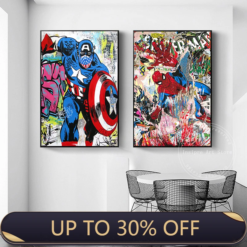 

Абстрактные постеры и принты супергероев Marvel Капитан Америка граффити настенное искусство холст картины для мальчиков Спальня домашний де...