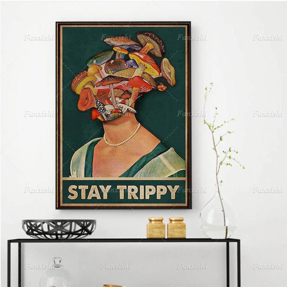 

Mushroom Hippie Stay Trippy Prints Art Posters Painting Retro Wall Art Canvas Hd Modular Picture For Living Room Home Decor Gift