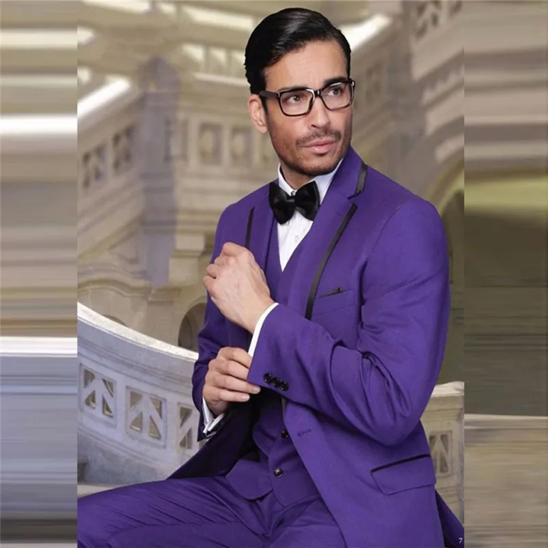 Классические официальные облегающие мужские костюмы фиолетовые Свадебные