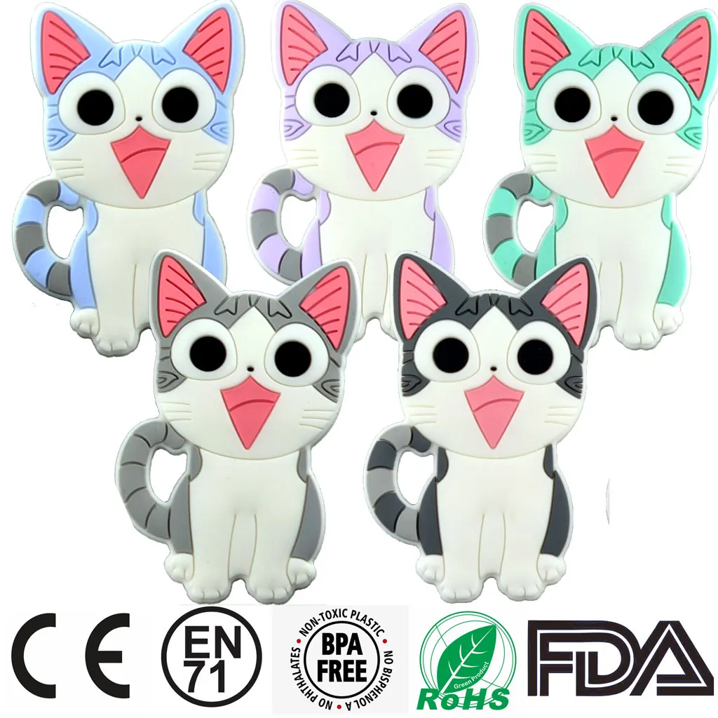 

Cat Silicone Baby Teether,Rodent Pacifier,Food Grade Animals,Necklace Pendants DIY Teething Toy Gift,For Teeth Grow,Chewing Rod