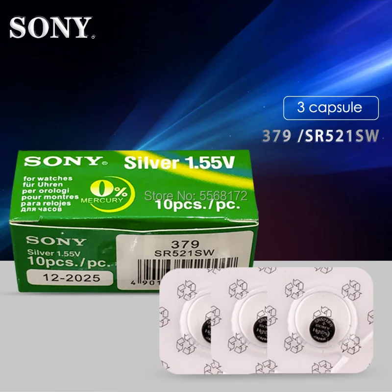 3 шт. Аккумулятор sony 379 AG0 LR521 521 1 55 V sr521sw CX63 однозернистая упаковка часы кнопки
