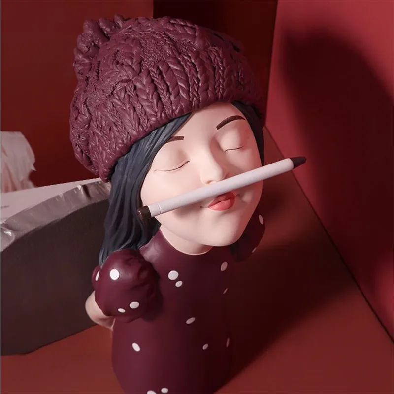 

[HHT] Creative Holding Heart Girl Statue Decoration Bow Headband Girl Heart Character Home Accessories Crafts Gifts