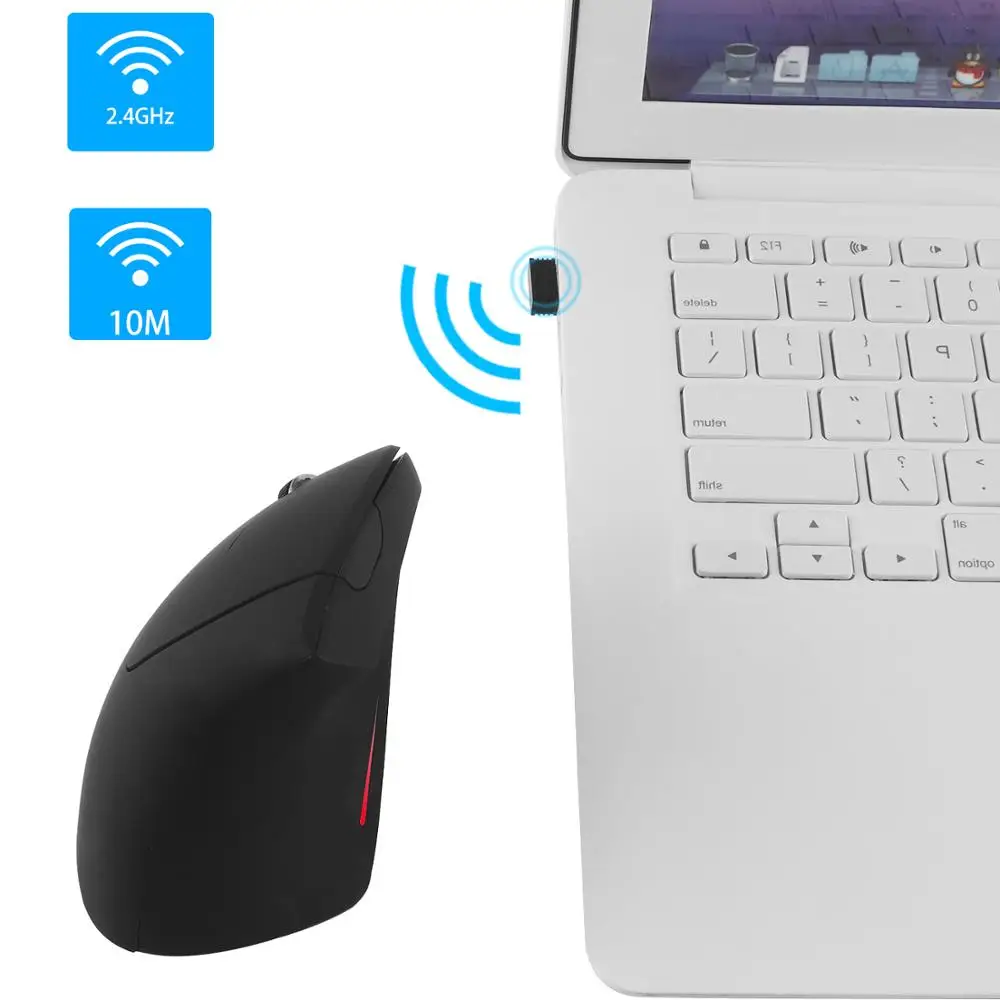 Вертикальная Эргономичная мышь 2 4 ГГц USB Беспроводная игровая 1600DPI светодиодный