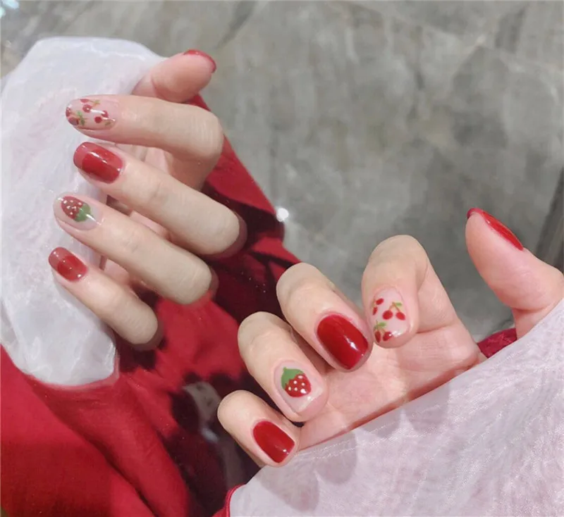 14 наконечников/лист клубника наклейки для ногтей женщин Дети Мода 3D