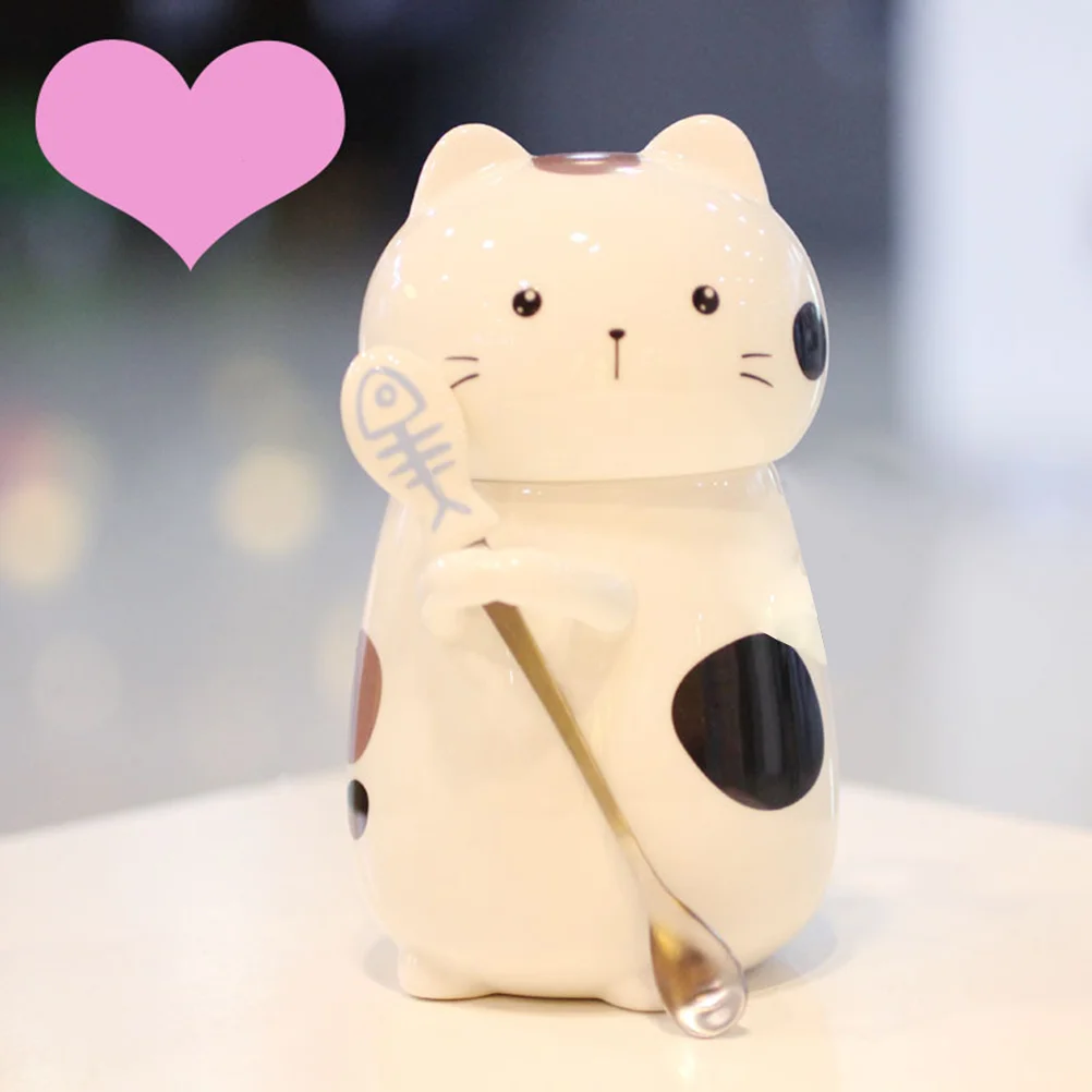 3D кружка в виде кошки забавная керамическая для кофе и чая с ложкой перемешивания