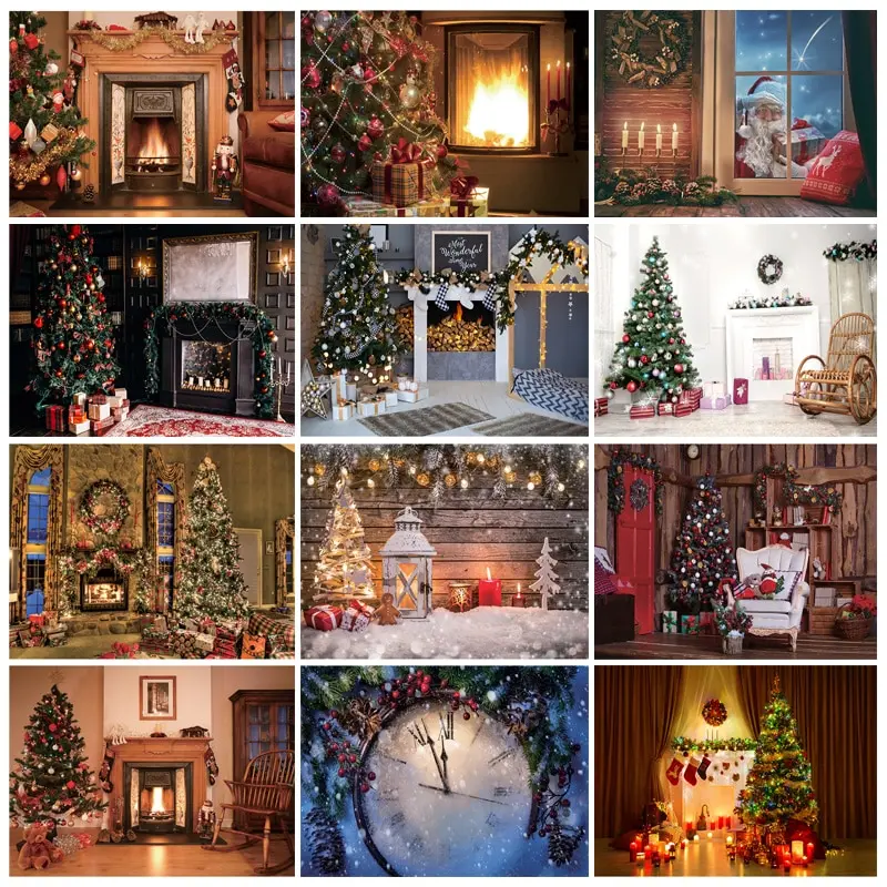 

SHUOZHIKE Christmas Photography Backgrounds Fireplace Christmas Tree Gift Baby Newborn Photo Backdrop Photocall 210318XLT-03