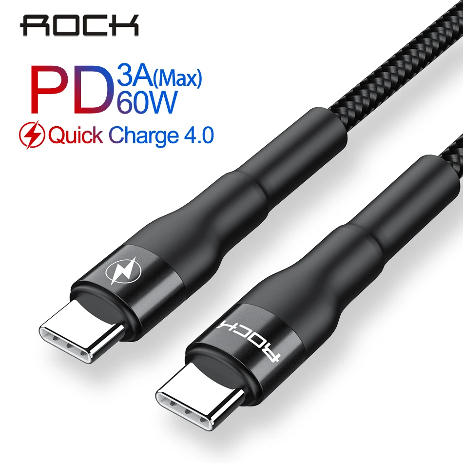 ROCK 60 Вт PD USB C к usb type C кабель для Macbook Xiaomi Redmi Note 8 Pro Quick Charge QC4.0 PD Быстрая зарядка кабель для зарядного устройства
