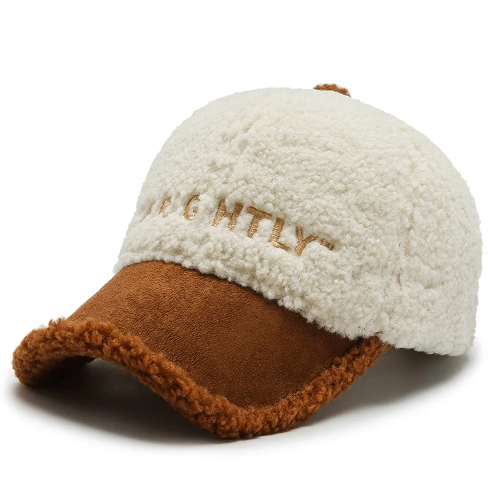 

2022 Brown White Lambswool Winter Hats For Women Wool Teddy Baseball Cap Warm Plus Velvet Stylish Men Caps Gorras Hombre