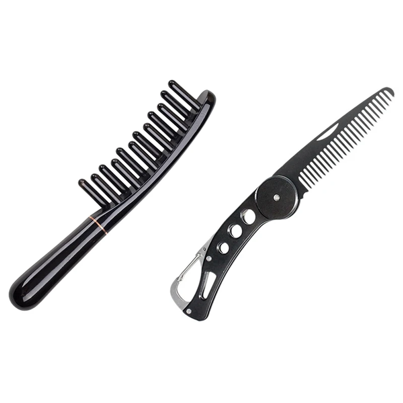 

Portable Double-Row Wide Teeth Comb Anti-Static Horn Combs With Folding Clip Hair Moustache Beard Fashion Hair Brush