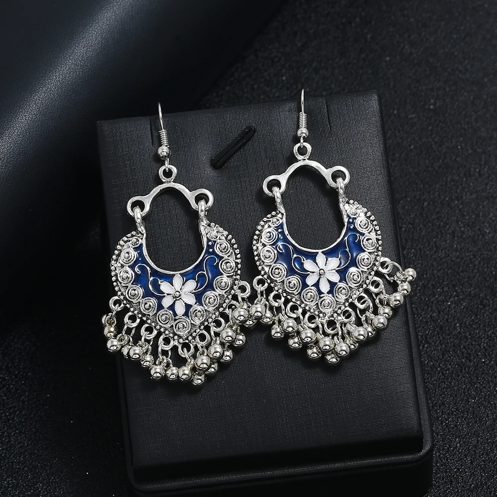 blue HOCOLE, богемные серьги с кисточками и блестками, многослойные цветные длинные висячие серьги для женщин, свадебные массивные ювелирные изделия, серьги - Окраска металла: blue