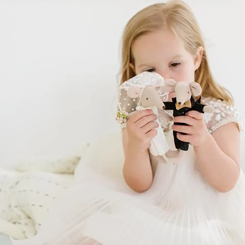 Свадебная мышь парная в коробке симпатичная маленькая из чистого хлопка и льна