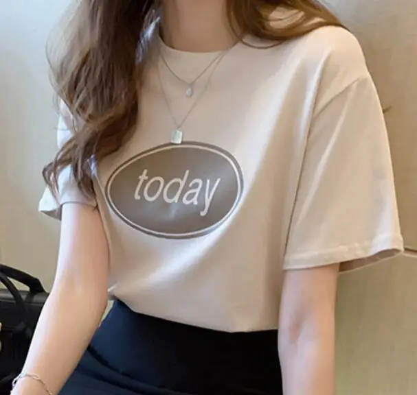 

Women's summer Print Letter Round neck top short sellve loose T-shirt