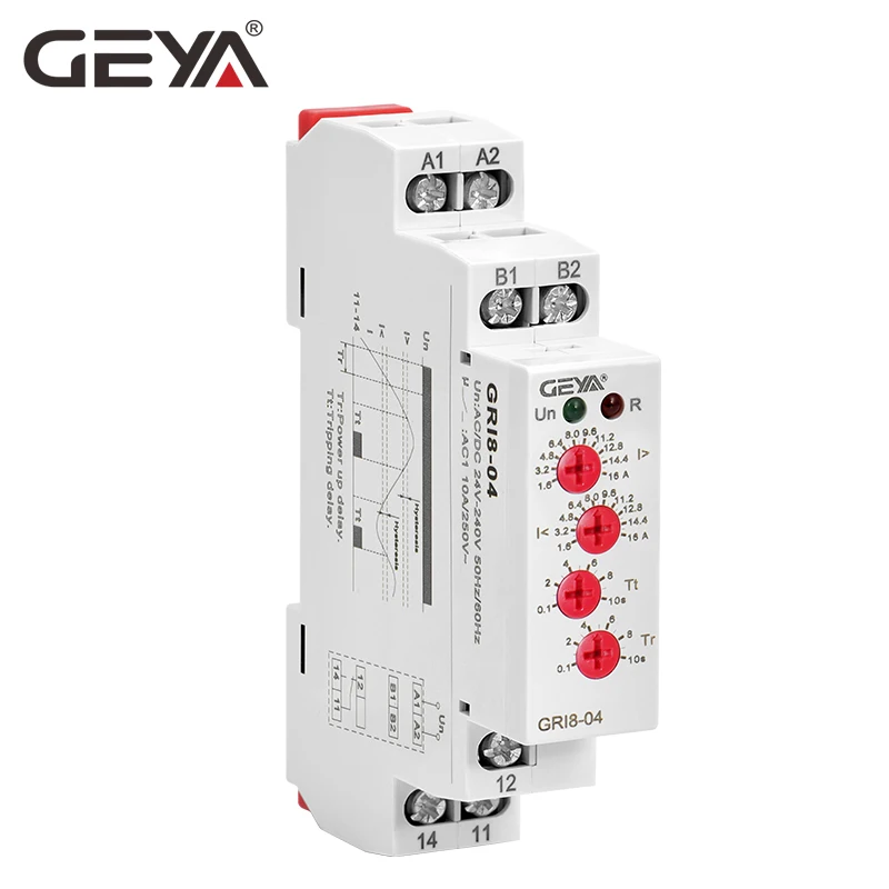 GEYA GRI8-04 перегрузки по току и под током реле защиты 0.05A 1A 2A 5A 8A 16A устройство мониторинга тока AC/DC24-240V