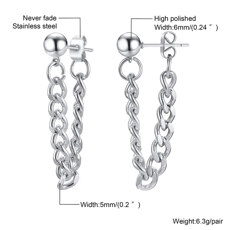 

Vnox Minimalist Cuban Chain Dangle Earrings for Men, Never Fade Stainless Steel Links Ear Clip Accessory