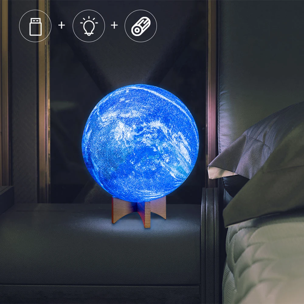 

FACCI New 3D Printing Earth Night Light USB Rechargable Like Moon Lamp For Bedroom decoration Lighting As Children Gift