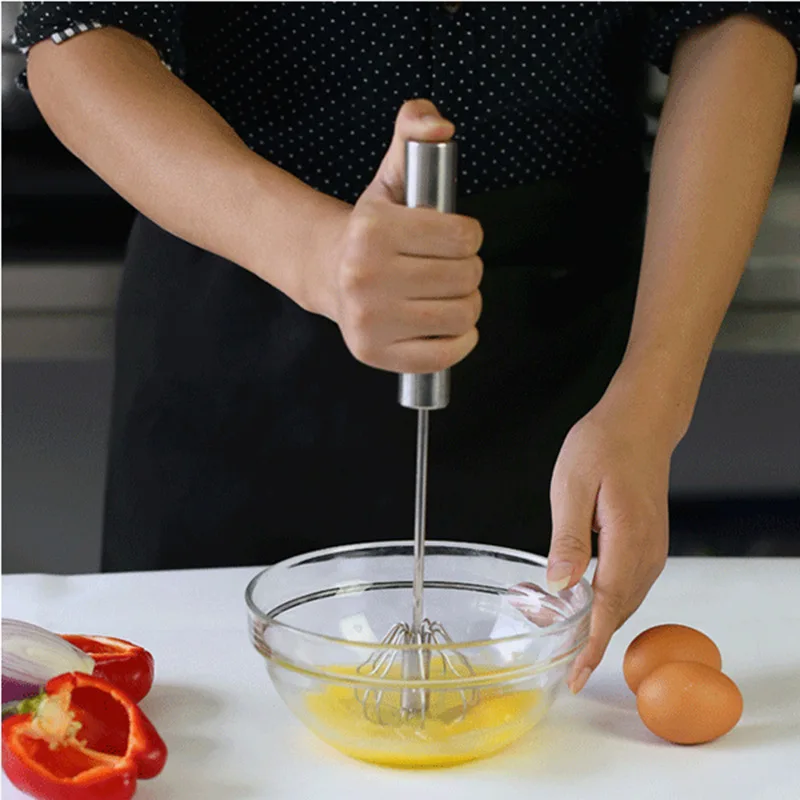 Semi-automatic Mixer Egg Beater Manual Self Turning Stainless Steel Whisk Hand Blender Cream Stirring Kitchen Tools | Дом и сад