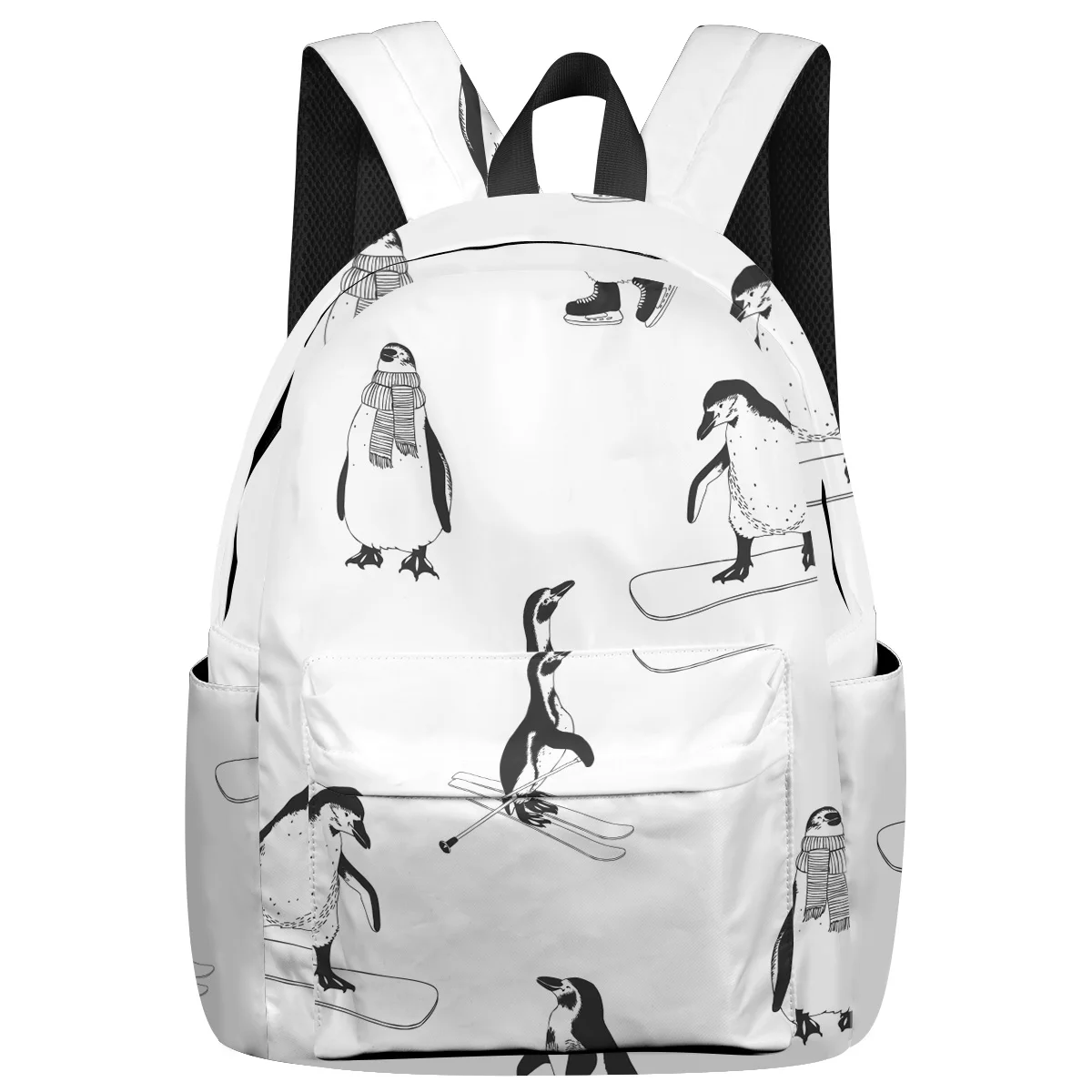 Белый рюкзак с рисунком скейтборда пингвина для студентов колледжа ноутбука