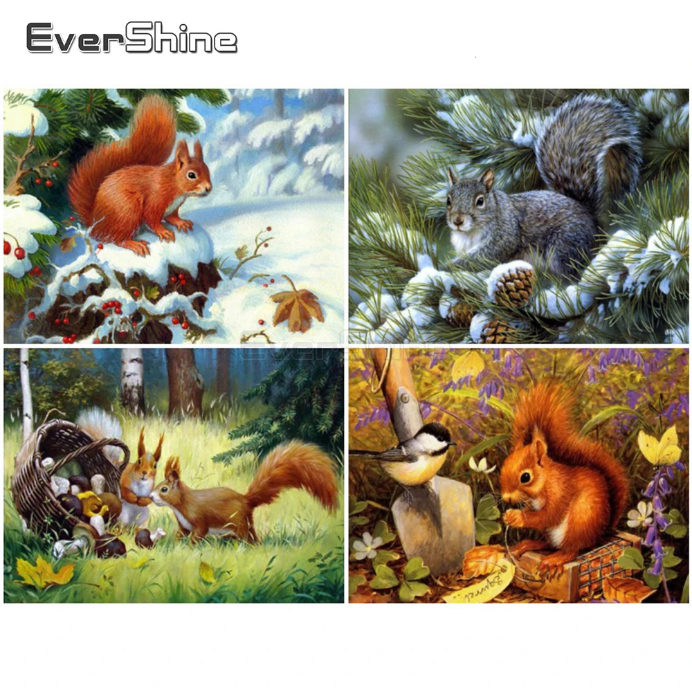 

EverShine DIY 5D Diamond Painting Cross Stitch Animals Full Square Diamond Embroidery Squirrel Rhinestones Art Home Decor