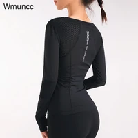 wmuncc yoga shirts womens long sleeved sportswear mesh fitness top quick drying running tights sports clothes