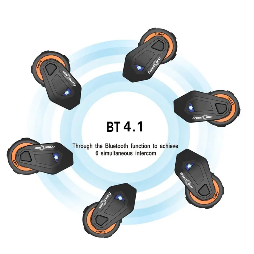 FreedConn T MAX 1000 м BT4.1 мотоцикл шлем Bluetooth гарнитура домофон Водонепроницаемый 6 Riders