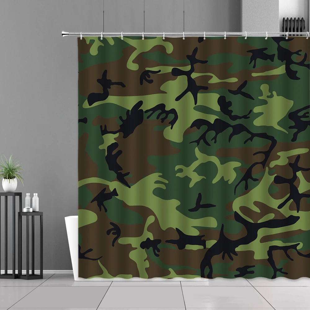 

Занавеска для душа армейского зеленого цвета с камуфляжным узором, модная Водонепроницаемая занавеска для ванной в Западном и европейском ...