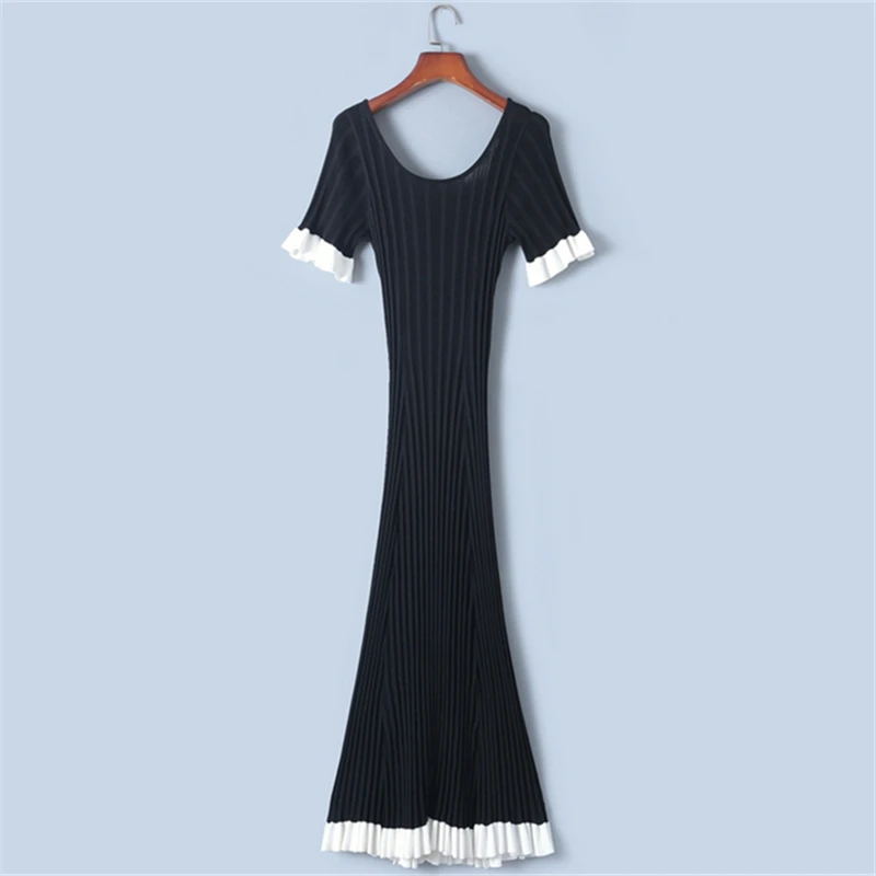 Женское облегающее трикотажное платье Tunjuefs в рубчик с v-образным вырезом на спине