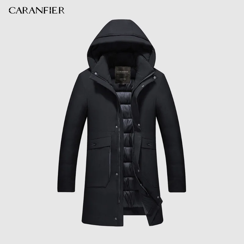 8202 Black CARANFIER/зимнее пальто, Мужская ветровка с меховым капюшоном, утепленная куртка, Мужская Уличная одежда в стиле хип-хоп, военные тренчи, длинная парка XXXL 4XL - Цвет: 8202 Black