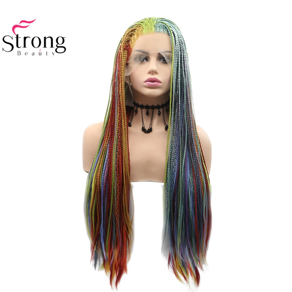 StrongBeauty коробка коса Кружева спереди длинный черный парик Омбре Синтетический Плетеный ящик косы парики для женщин