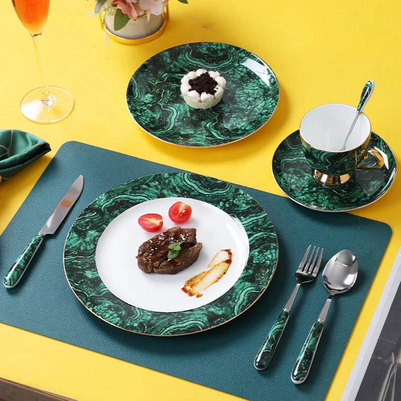 Керамическая круглая зеленая чашка обеденная тарелка столовая посуда дюйма для