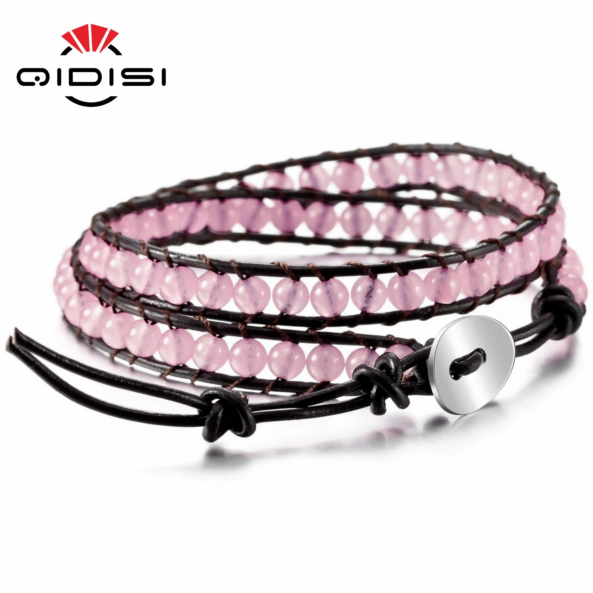 Женский кожаный браслет с бусинами на запястье двумя эффектное Ювелирное