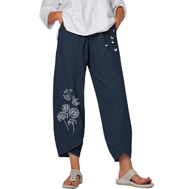 

Брюки женские длинные с принтом бабочки и одуванчика, повседневные Модные свободные штаны с широкими штанинами, повседневная одежда для от...