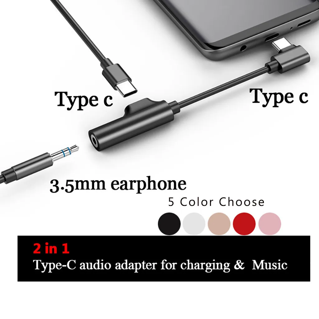 

Usb Type C To 3.5mm Jack TypeC Audio Splitter Headphone Cable Earphone Aux 3.5 Adapter Charger Usb-C for Xiaomi Mi6 Mix2 Hua