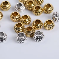 30pcslot big hole antique gold silver tube metal loose spacer beads for vintage bracelet handmade jewelry making findings