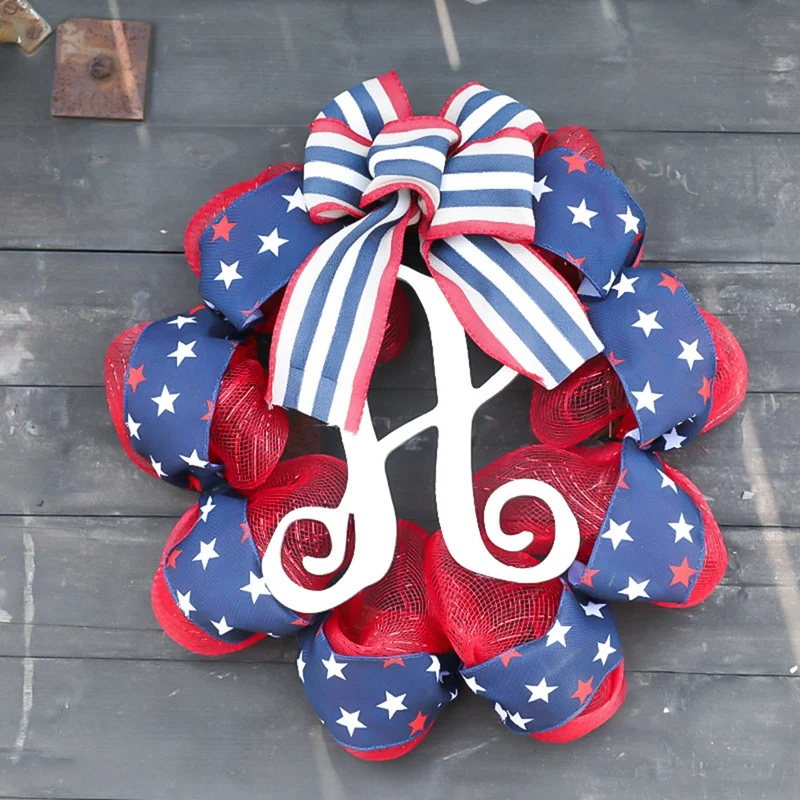 

Патриотический венок, украшение для входной двери, гирлянда со звездами и полосками, День Независимости, подвесной памятный декор для помещ...