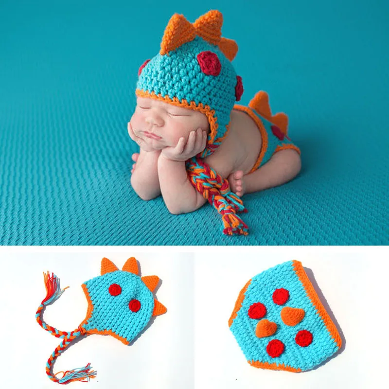 

Baby Kids Knit Hat Beanie Photography Creative Dinosaur Kawaii Suit Clothing Children Taking Pictures Anniversary Indoor Cap Set