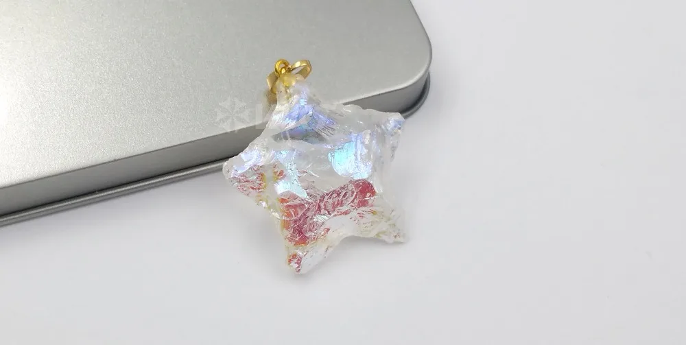 WT-P1461 кулон из натурального камня прозрачный цвет Звезда Форма необработанный кварцевый камень с золотой Гальванизированный крючок Модный кулон