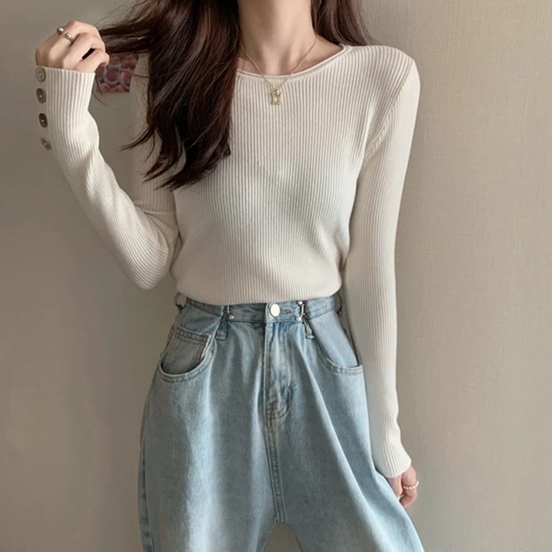 Autumn and Winter New round Neck Curling Slim Fit All-Match Long Sleeve Sweater Fashionable Inner Bottoming Shirt | Женская одежда