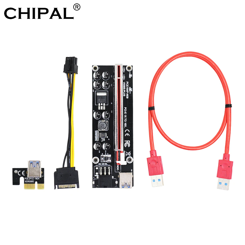 CHIPAL 10 шт. VER009S Plus PCI-E Райзер карта 009S PCI Express 1X до 16X удлинитель SATA к 6Pin шнур питания 100